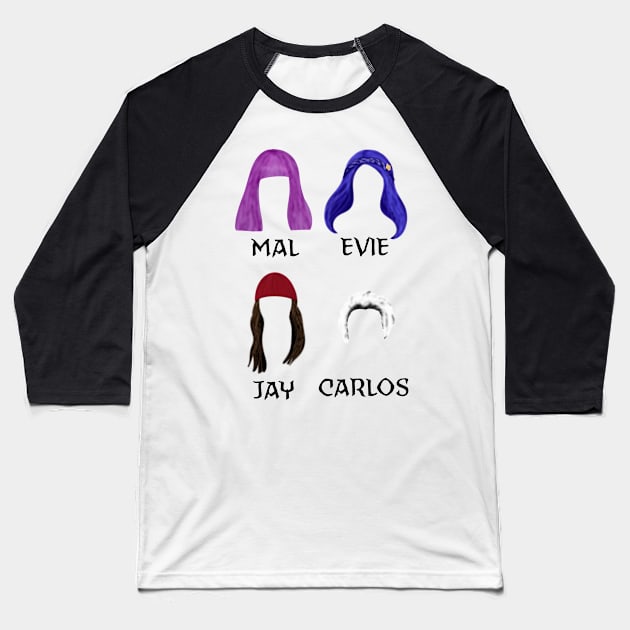 Mal, Evie, Jay and Carlos Hair profiles Baseball T-Shirt by DesignsBySaxton